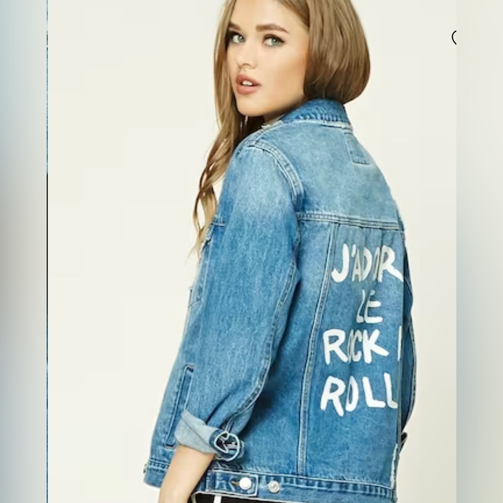 Forever 21 Jadore rock N roll denim jacket women size small EUC